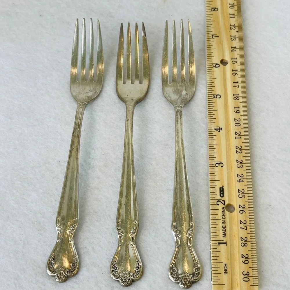 Vintage Rogers & Bro Silver Plated Dinner Forks Ornate Floral Set of 3